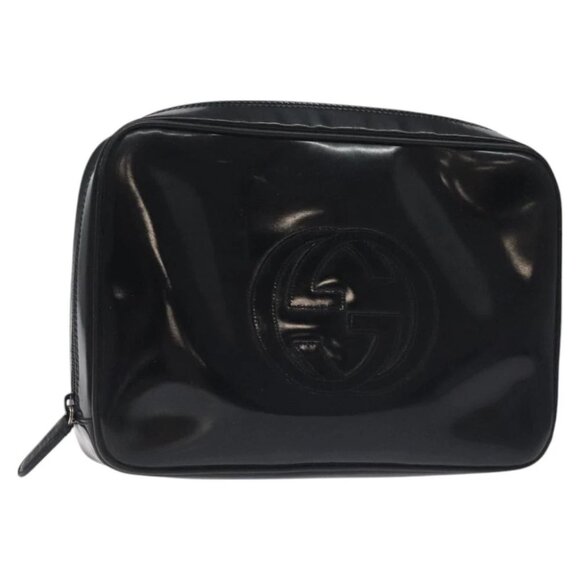 GUCCI Soho Clutch Bag Enamel Black Silver Auth bs27084 - Picture 1 of 14
